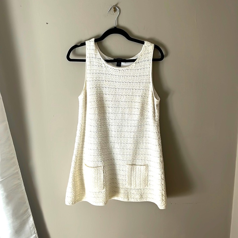 INC Crochet Lined White Sleeveless Tunic